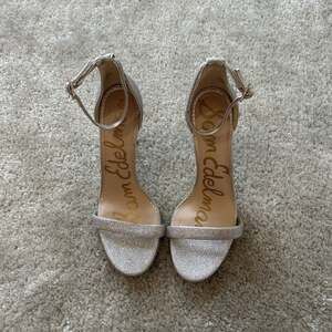 Sam Edelman Ariella Textured Metallic Silver Ankle Strap Heels